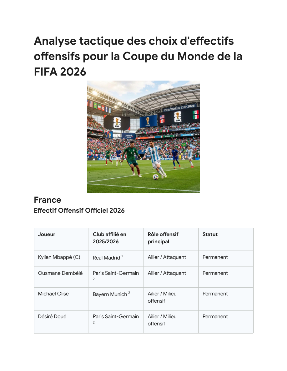 Analyse Tactique Des Choix D'Effectifs Offensifs Pour La Coupe Du Monde De La Fifa 2026 Cover